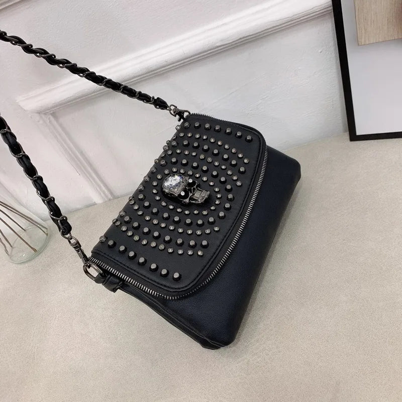 Rivet Women Bags Punk Skull Crossbody Bag Female Tote Bags Rock Small Flap Bags