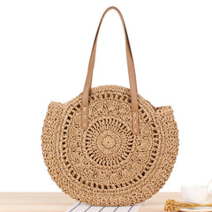 Round Beach Bag Vintage Woven Shoulder Bag Raffia Circle Rattan Bags