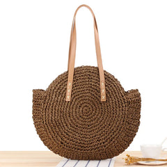 Round Beach Bag Vintage Woven Shoulder Bag Raffia Circle Rattan Bags