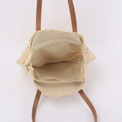 Hollow Flower Straw Woven Bag Casual Beach Tote Handbag