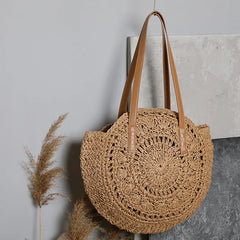 Hollow Flower Straw Woven Bag Casual Beach Tote Handbag