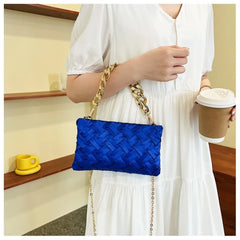 Satin Braided Small Square Bag Metal Chain One-shoulder Crossbody Women's Bag