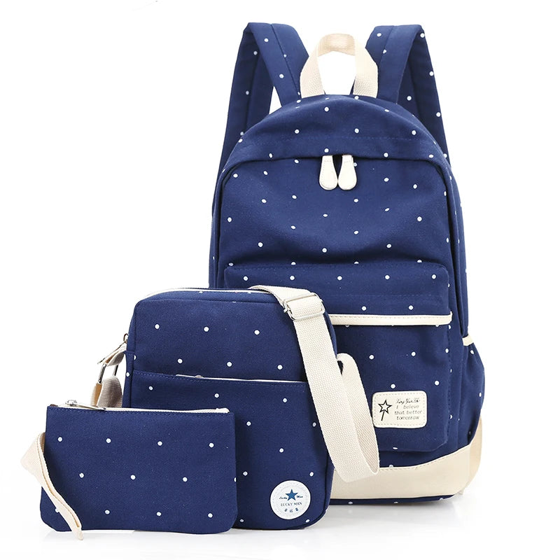 Canvas Backpack Women Shoulder Bags Campus Bag Jacquard Preppy Style