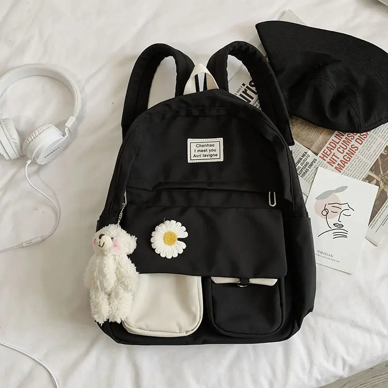 Teenage Girls Backpack School Nylon Bookbags Flowers Student Schoolbag
