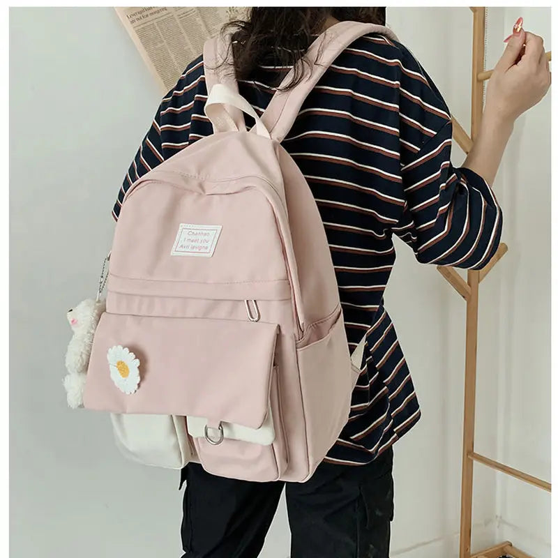 Teenage Girls Backpack School Nylon Bookbags Flowers Student Schoolbag