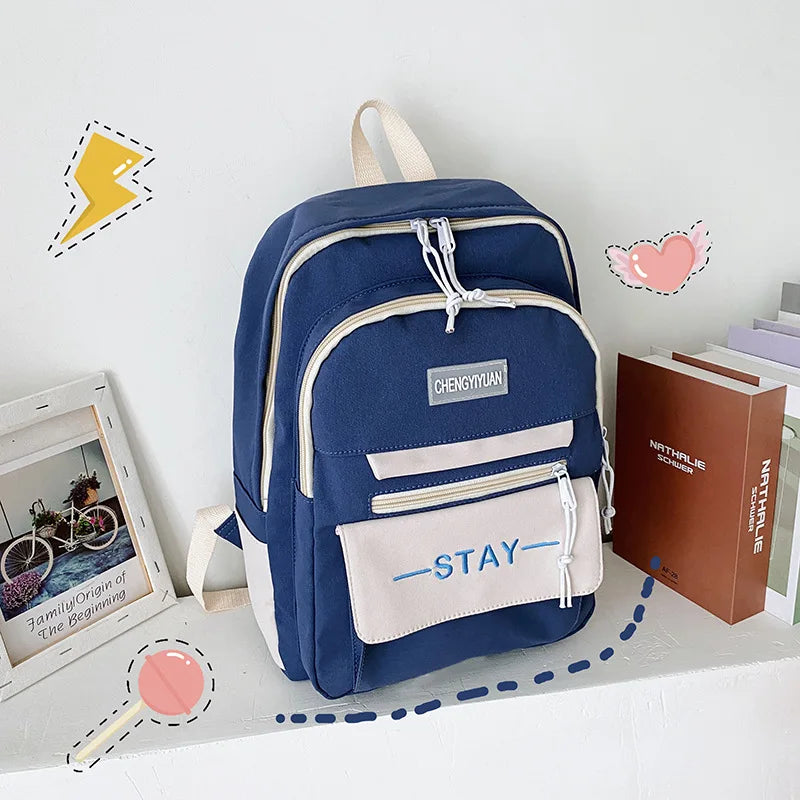 High School Student Backpack Fresh And Contrast Large Capacity