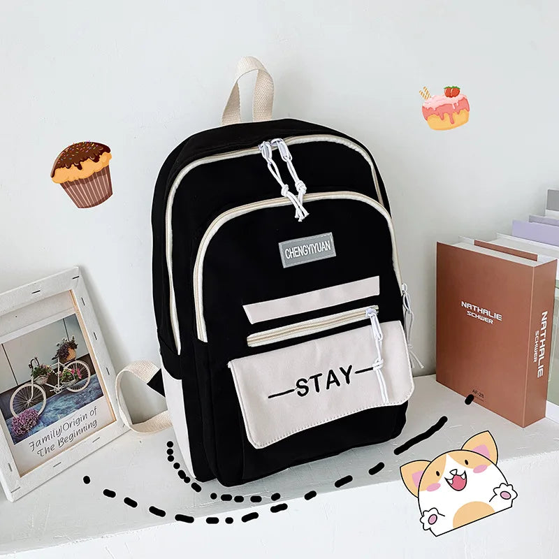 High School Student Backpack Fresh And Contrast Large Capacity