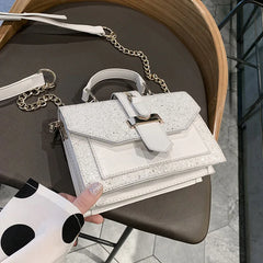 Sequined Crossbody Bag Chain PU Leather Small Square Handbag