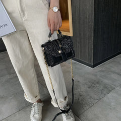 Sequined Crossbody Bag Chain PU Leather Small Square Handbag