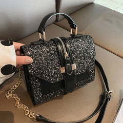 Sequined Crossbody Bag Chain PU Leather Small Square Handbag