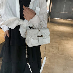 Sequined Crossbody Bag Chain PU Leather Small Square Handbag