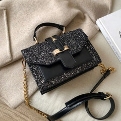 Sequined Crossbody Bag Chain PU Leather Small Square Handbag