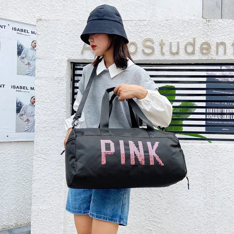 Pink Gym Bag with Shoe Compartment Waterproof Sport Bags for Fitness Training