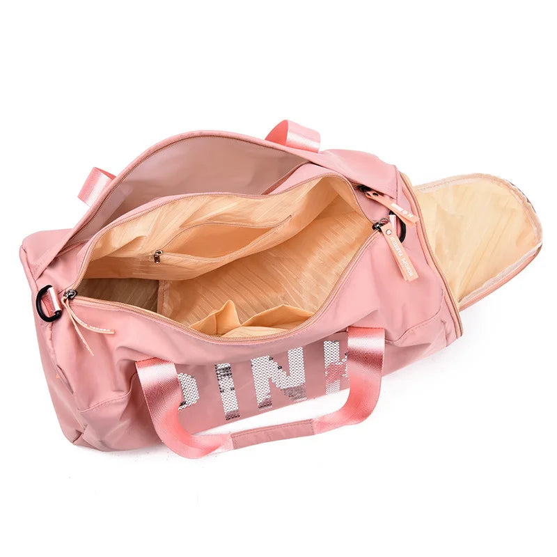 Pink Gym Bag with Shoe Compartment Waterproof Sport Bags for Fitness Training
