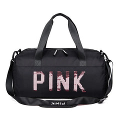 Sequins Pink Gym Bag Women Shoe Compartment Waterproof Sport Bags