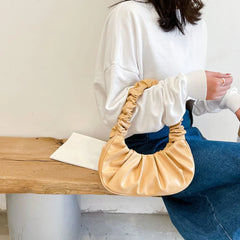 Women's Pleated PU Leather Shoulder Bag Tote