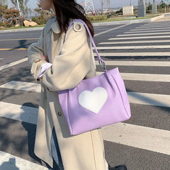 Women PU Leather Heart Panelled Tote Bag Underarm Shopping Handbag