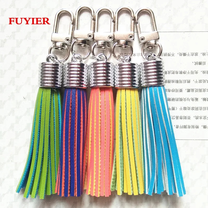 Silver Leather Key Chain Suede Tassel Keychain Lobster Clasp Charms