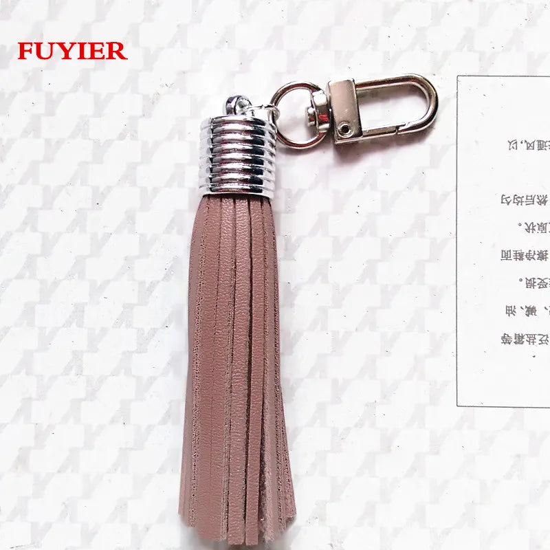 Silver Leather Key Chain Suede Tassel Keychain Lobster Clasp Charms