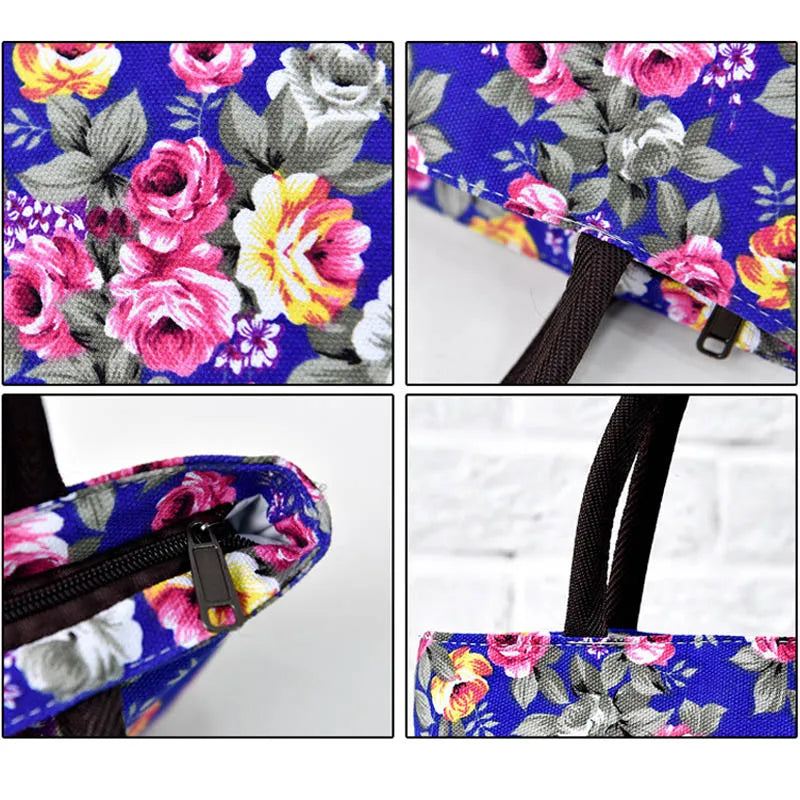Women Handbag Canvas Shoulder Bag Female Flowers Printed Girls Big Capacity