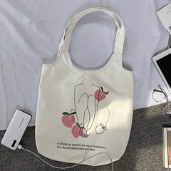 Orange Canvas Bag Artistic Vest Women Shoulder Handbag Lightweight Bag
