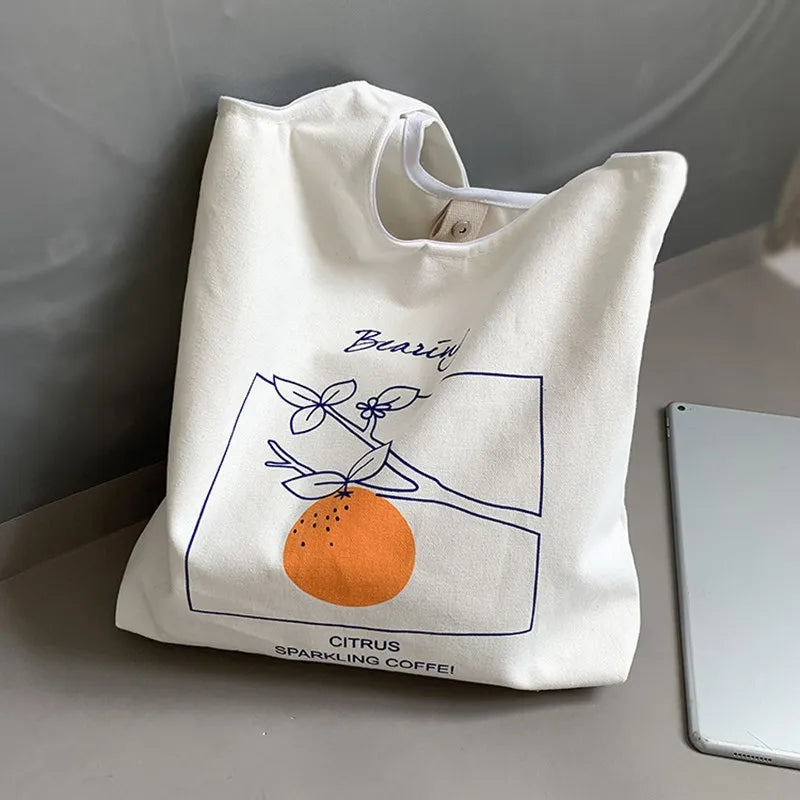 Orange Canvas Bag Artistic Vest Women Shoulder Handbag Lightweight Bag