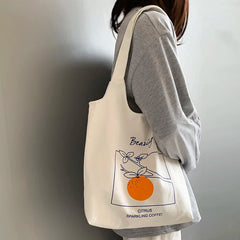Orange Canvas Bag Artistic Vest Women Shoulder Handbag Lightweight Bag
