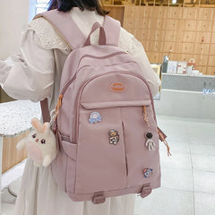 Simple Teenage Girl Backpack Solid Women Student Schoolbag
