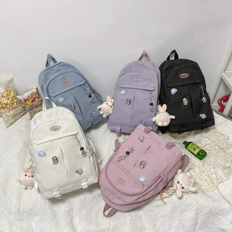 Simple Teenage Girl Backpack Solid Women Student Schoolbag