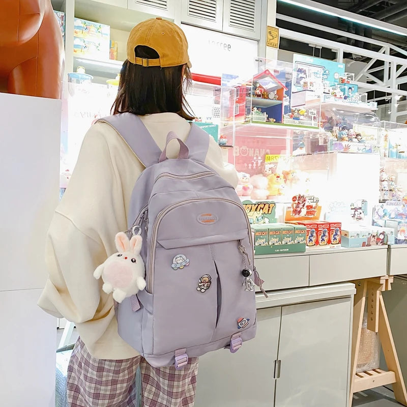 Simple Teenage Girl Backpack Solid Women Student Schoolbag