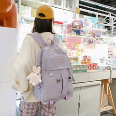 Simple Teenage Girl Backpack Solid Women Student Schoolbag