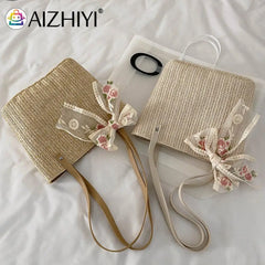 Woven Flower Lace Ribbon Shoulder Tote Bag for Women