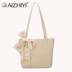 Woven Flower Lace Ribbon Shoulder Tote Bag for Women
