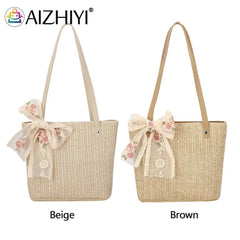 Woven Flower Lace Ribbon Shoulder Tote Bag for Women