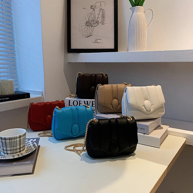 Small Chain PU Leather Crossbody Bag for Women Totes Shoulder Bag Lady Handbags