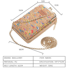 Cork Butterfly Pattern Shoulder Bag for Women Wallet Chain Crossbody Bags
