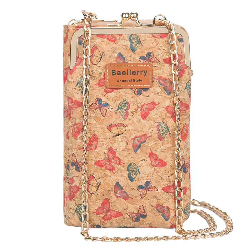 Cork Butterfly Pattern Shoulder Bag for Women Wallet Chain Crossbody Bags