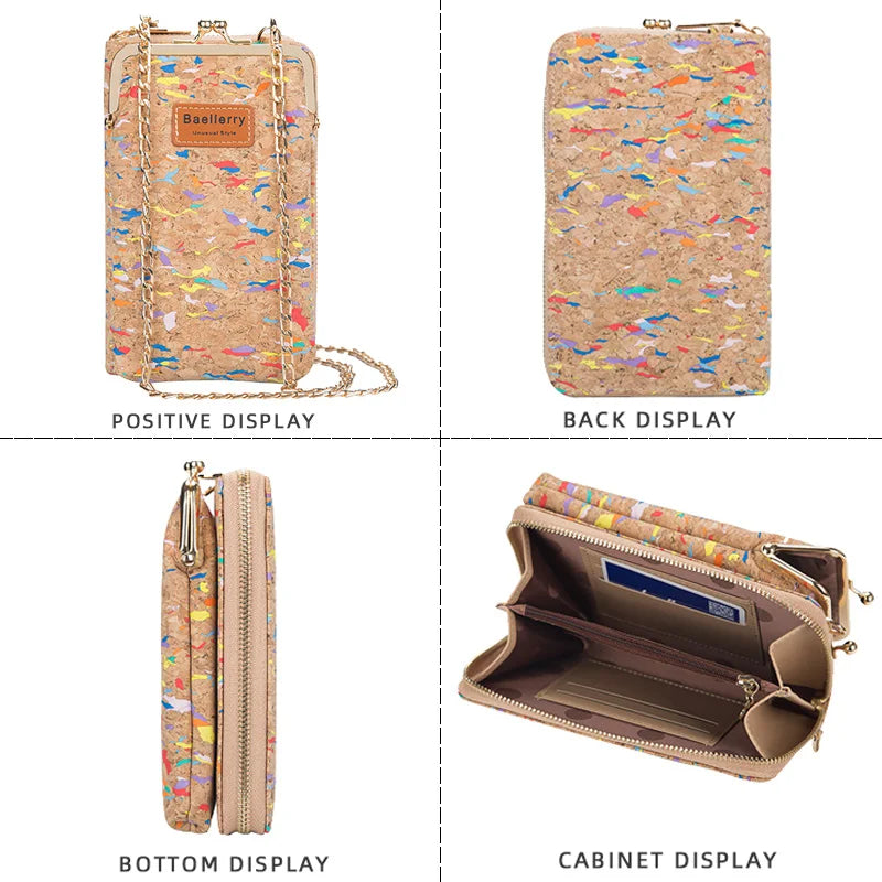 Cork Butterfly Pattern Shoulder Bag for Women Wallet Chain Crossbody Bags