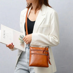 Small Women's Zipper Pocket Crossbody Bag Soft PU Leather