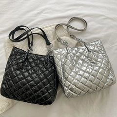 Soft Cotton Nylon Shoulder Bag Casual Tote Bags Plaid Top Handle Bag