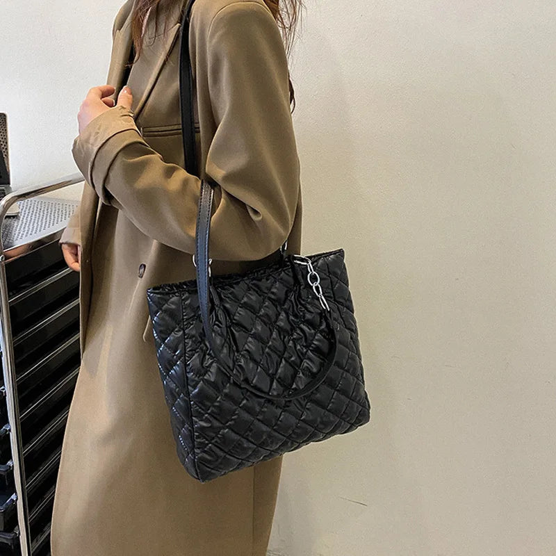 Soft Cotton Nylon Shoulder Bag Casual Tote Bags Plaid Top Handle Bag