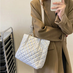 Soft Cotton Nylon Shoulder Bag Casual Tote Bags Plaid Top Handle Bag