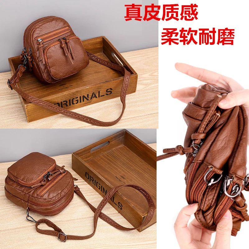 Soft Leather Single Shoulder Bag High Capacity Phone Bag