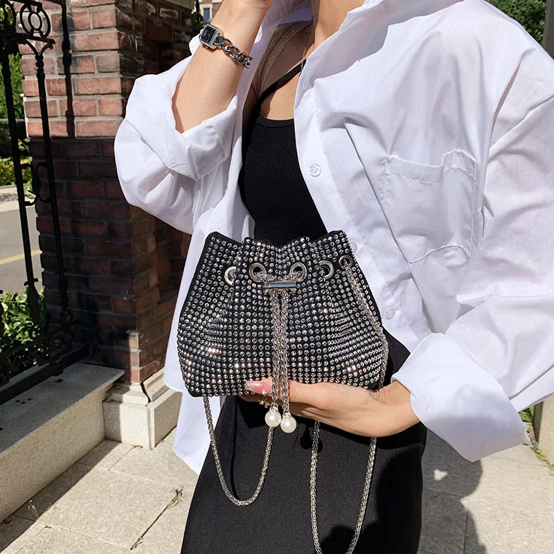 Vintage Crystal Lady Crossbody Bag Chain Sparkling High-quality Female