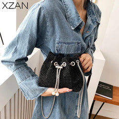 Vintage Crystal Lady Crossbody Bag Chain Sparkling High-quality Female