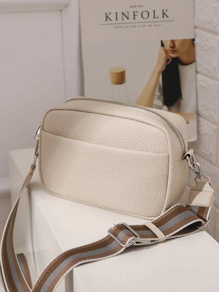 Classic Crossbody Bag Wide Strap Zipper Shoulder Bag