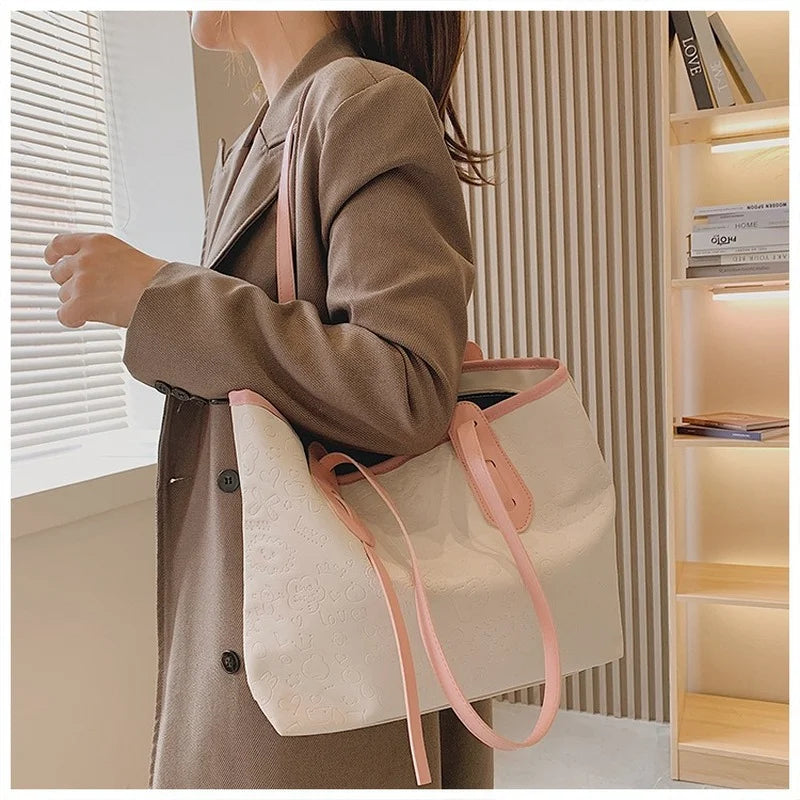 Solid PU Leather Shoulder Bag for Women Casual Crossbody Handbag Large Capacity
