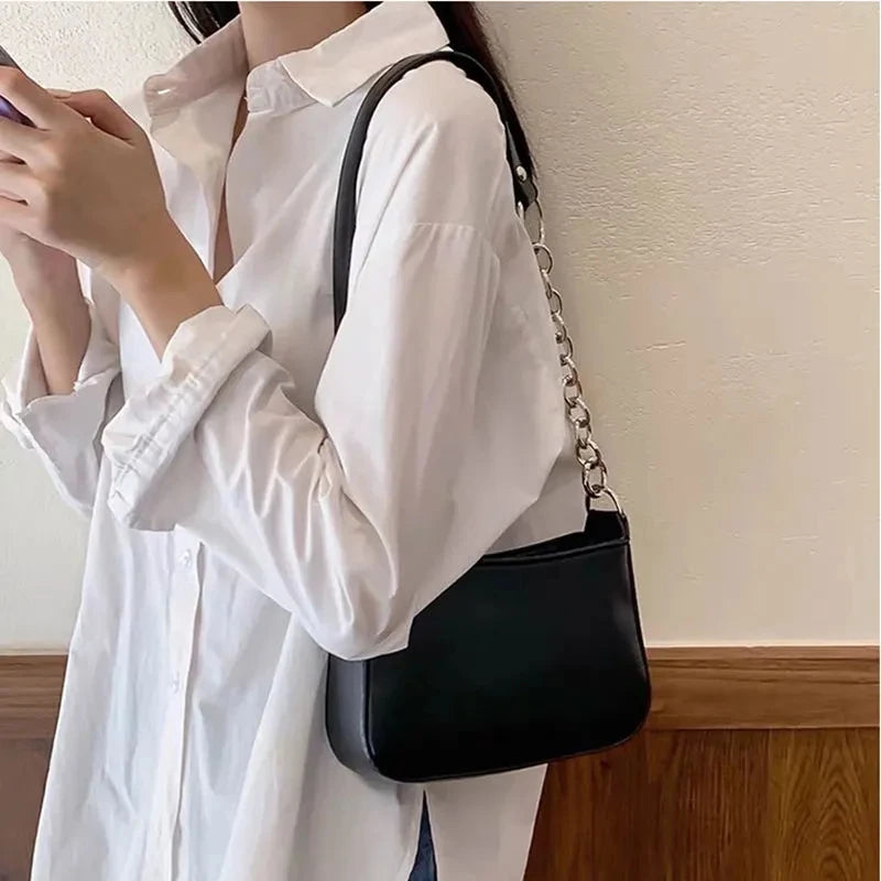 Girls PU Leather Underarm Shoulder Bag Mini Tote Bags with Chains