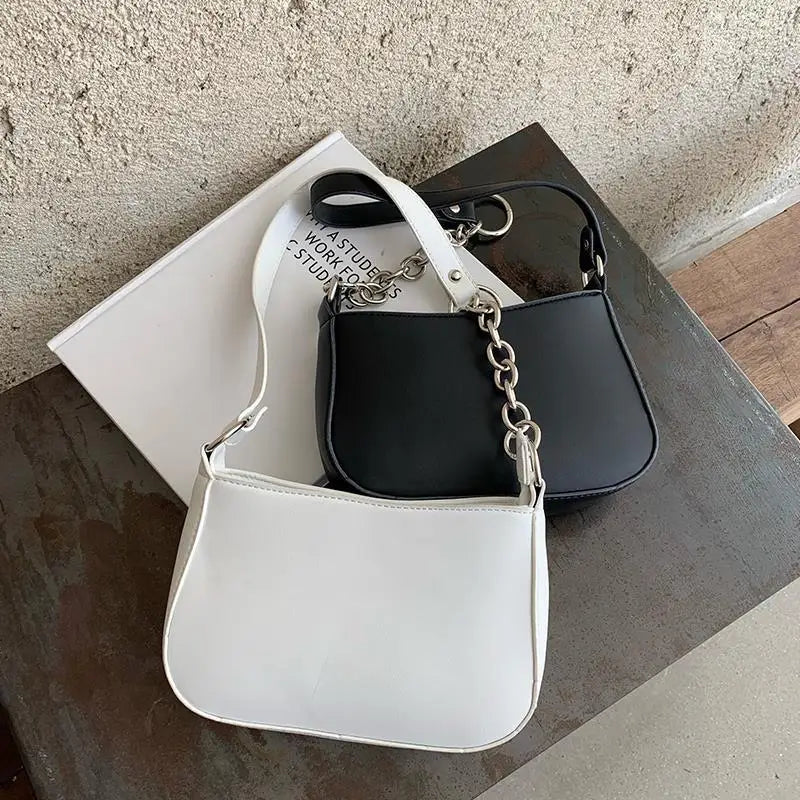 Girls PU Leather Underarm Shoulder Bag Mini Tote Bags with Chains