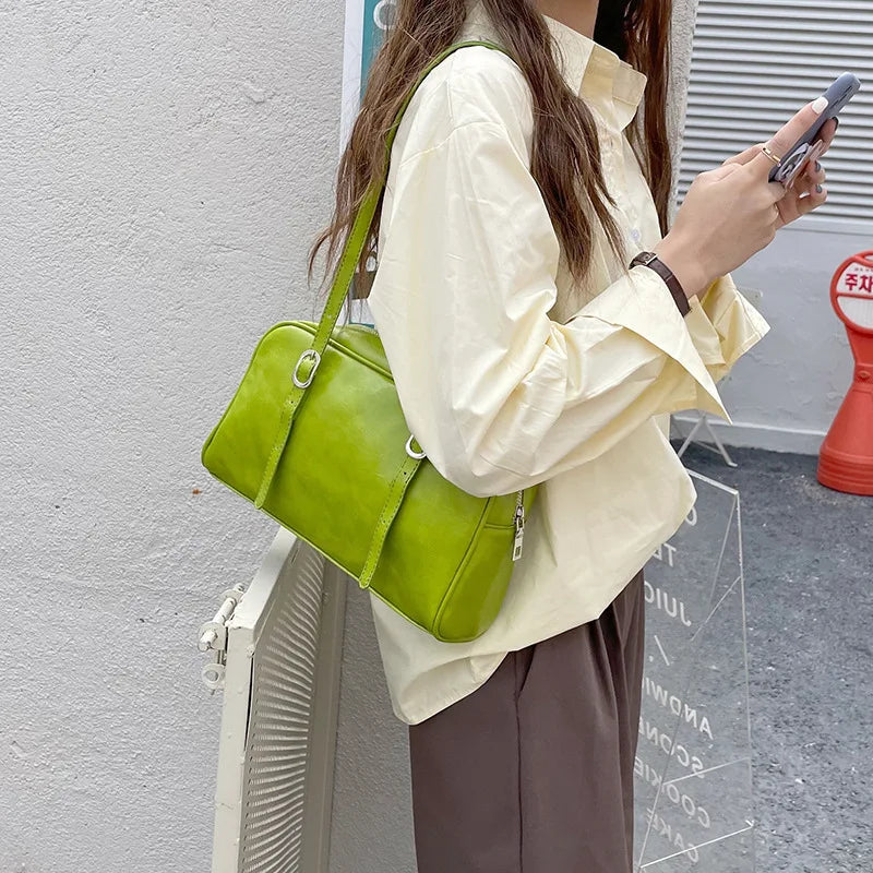 Spring Green Ladies Handbags Pu Leather Shoulder Bags Vintage Female Casual Tote